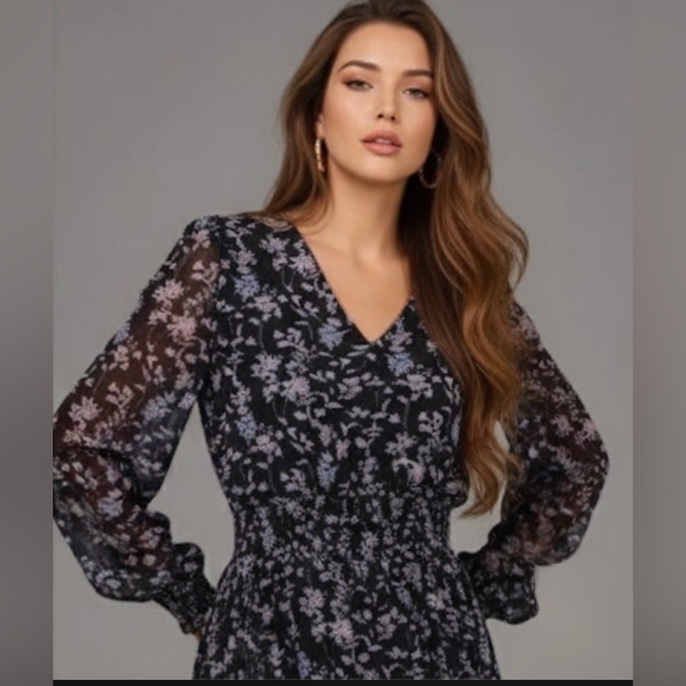 Boho Floral Print Chiffon Dress - Picture 4 of 12
